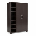 Armoire à chaussures en bois marron foncé avec portes et étagères
