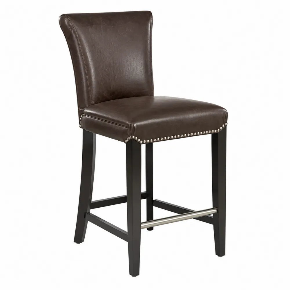 Tabouret de bar en cuir marron avec pieds en bois