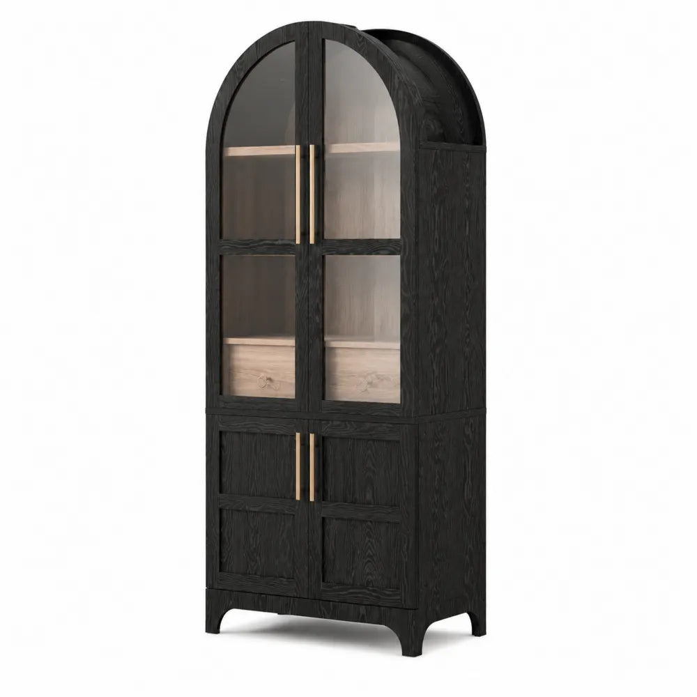 Armoire en bois noir avec portes en verre trempé