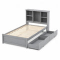 Lit simple en bois avec tiroirs de rangement et étagère - Gris