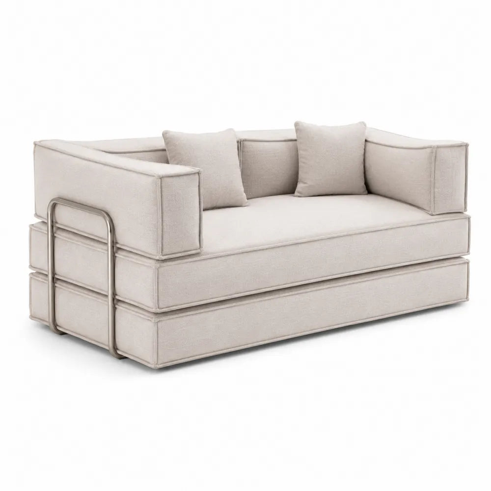 Canapé convertible en métal et tissu lin Beige