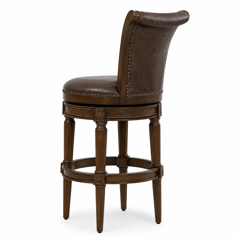 Tabouret de bar en cuir et bois massif 115 cm