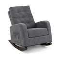Fauteuil à bascule en bois et velours gris