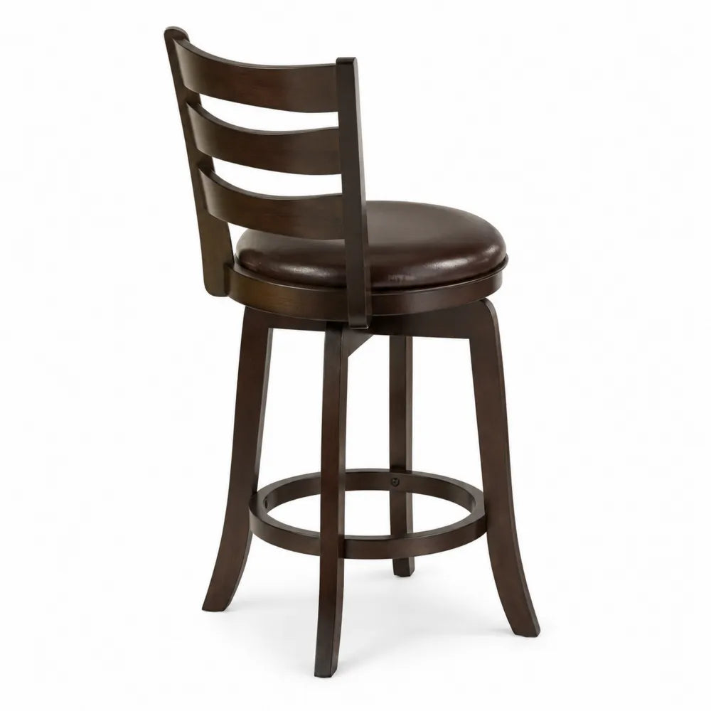 Tabouret de bar en bois et cuir synthétique brun