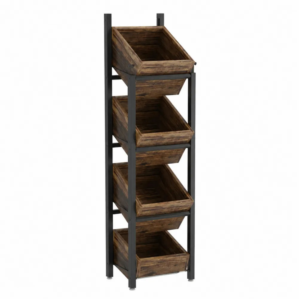 Étagère de rangement 4 niveaux bois/métal