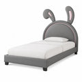 Lit enfant gris avec oreilles de lapin en bois et PU 200x90 cm