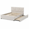 Lit double en bois avec rangement en tissu polyester beige